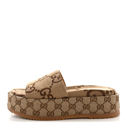 Gucci Monogram Maxi GG Angelina Platform 55mm Slide Sandals 36 Camel Ebony 1 of 10