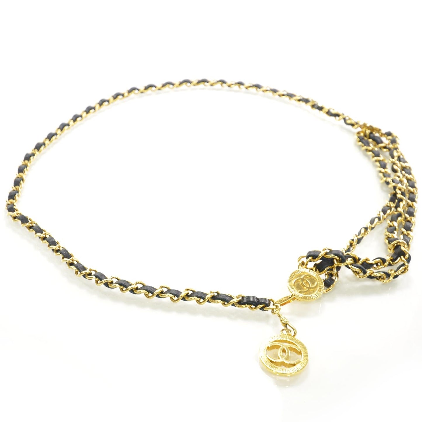 Leather Chain CC Medallion Belt