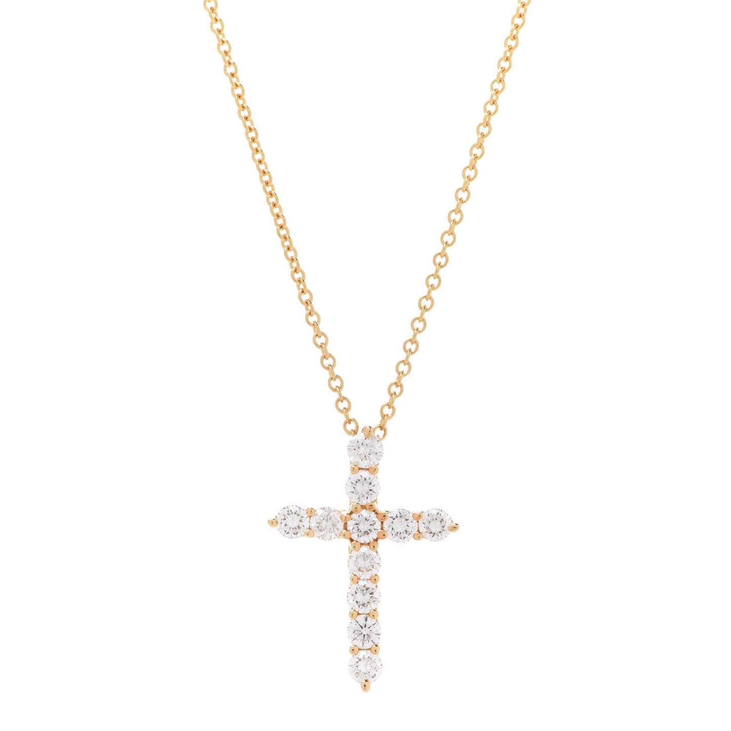 18K Yellow Gold Diamond Small Cross Pendant Necklace