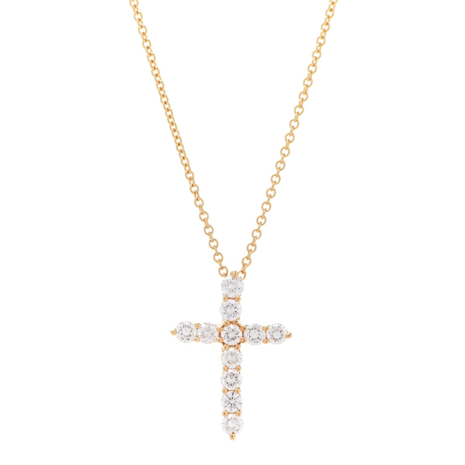 Tiffany 18K Yellow Gold Diamond Small Cross Pendant Necklace 4 of 8