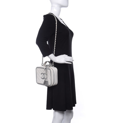 Chanel Caviar Quilted Striped Medium CC Filigree Vanity Case White Black 2 of 12
