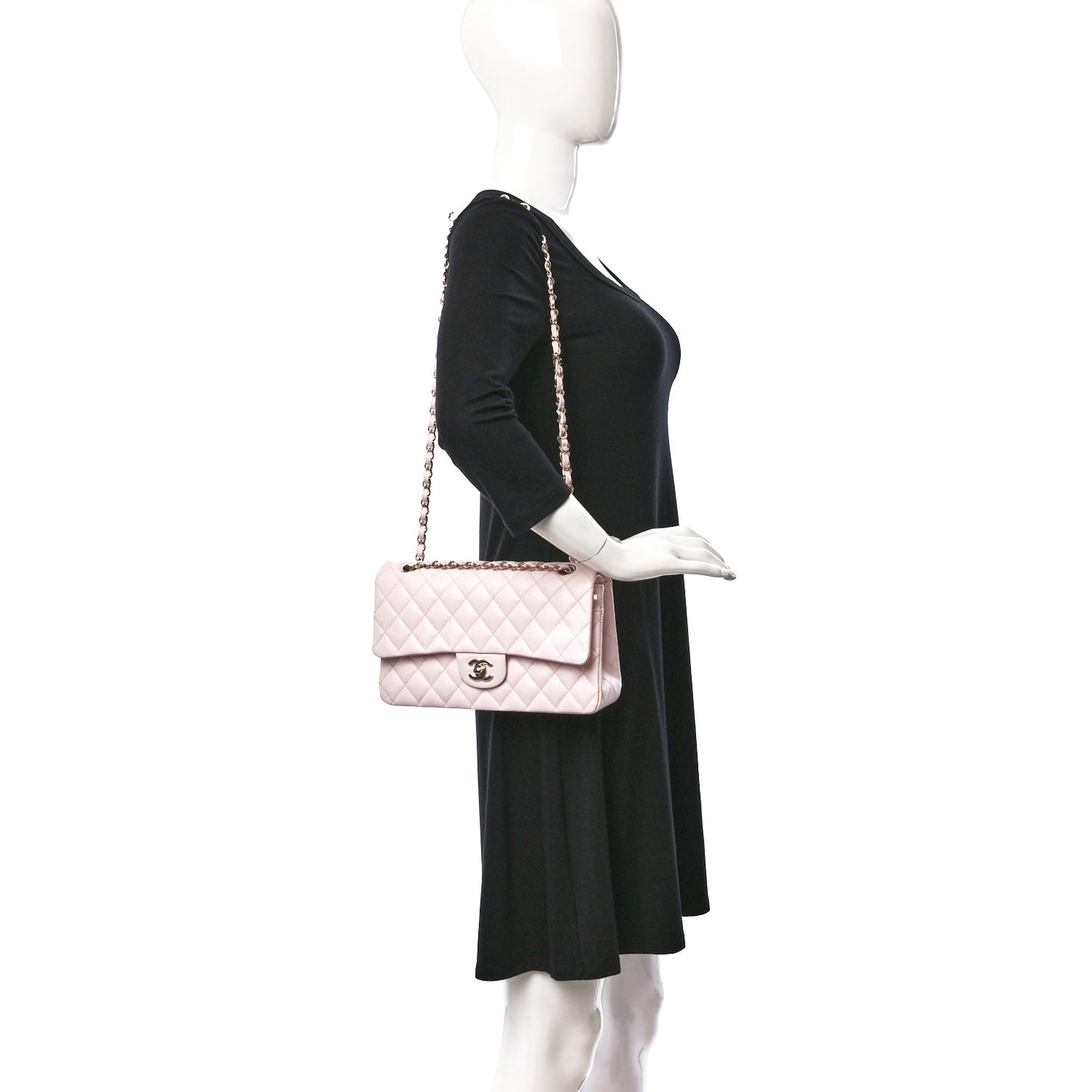 Caviar Quilted Medium Double Flap Light Pink