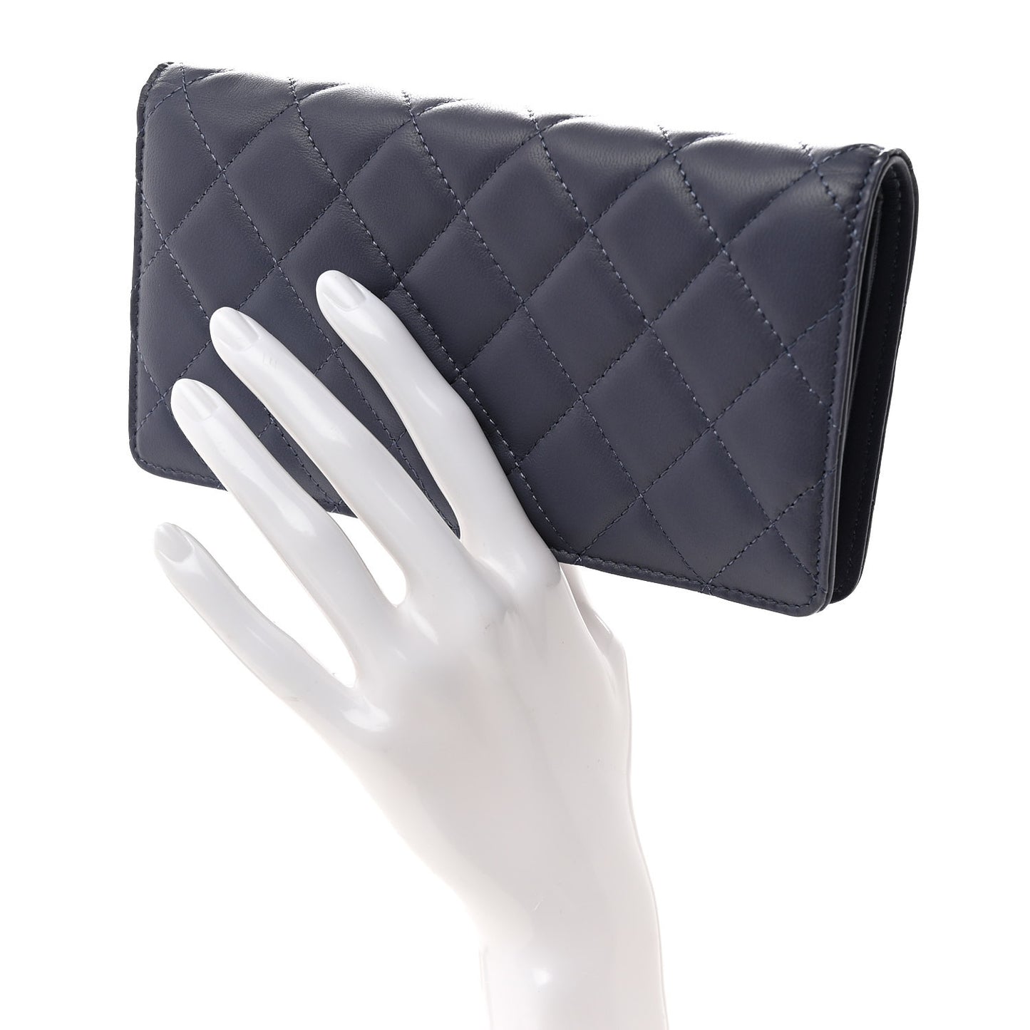Lambskin Quilted Yen Wallet Blue
