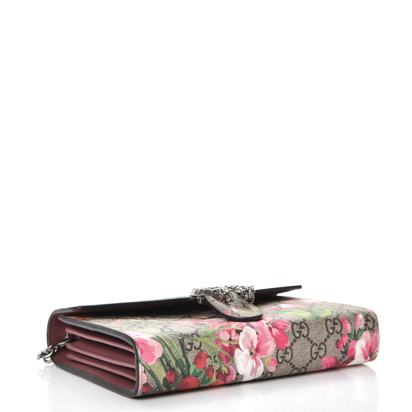 GG Supreme Monogram Blooms Mini Dionysus Chain Wallet Beige Multicolor Dry Rose