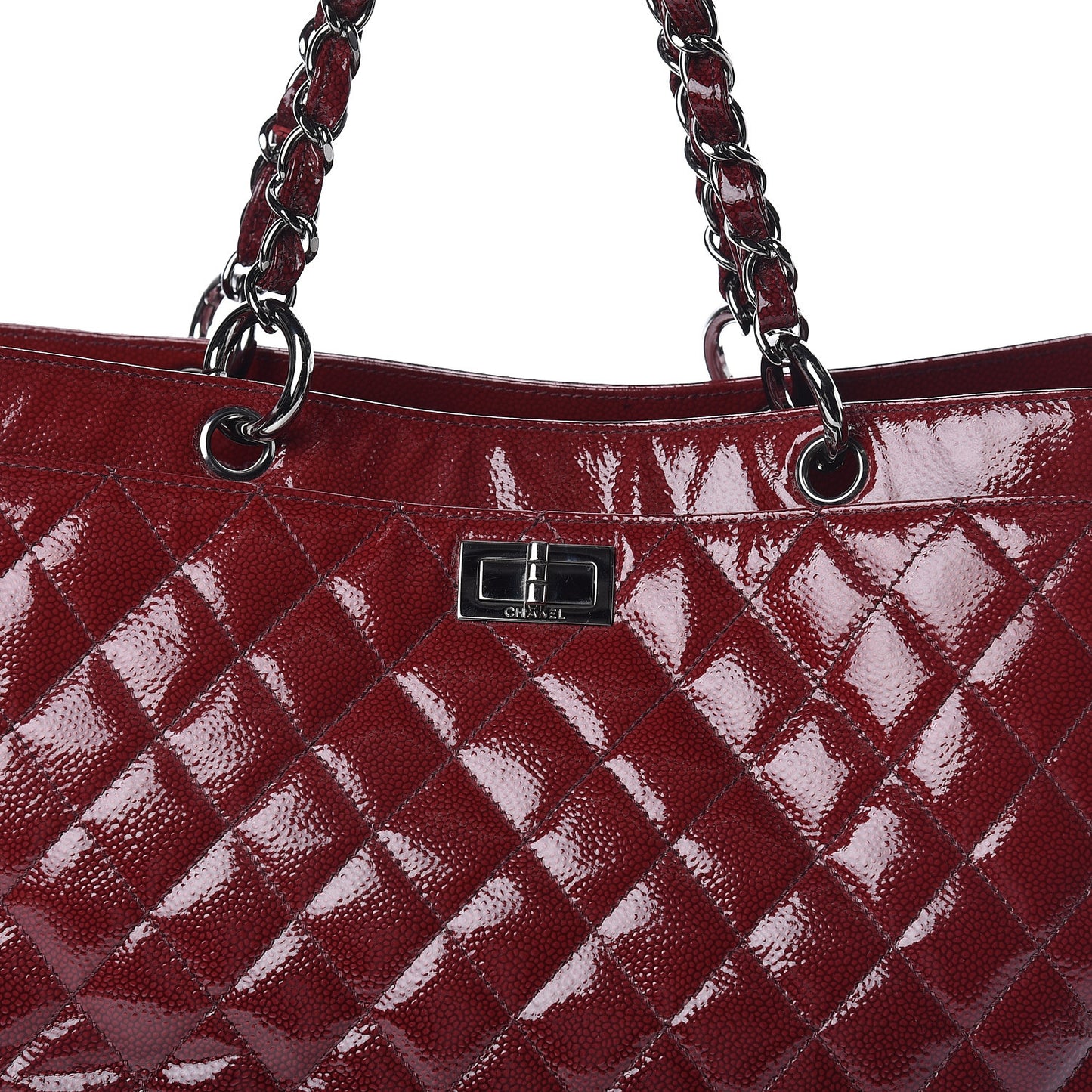 Patent Caviar Diamond Quilted Large Shine Reissue Tote Red