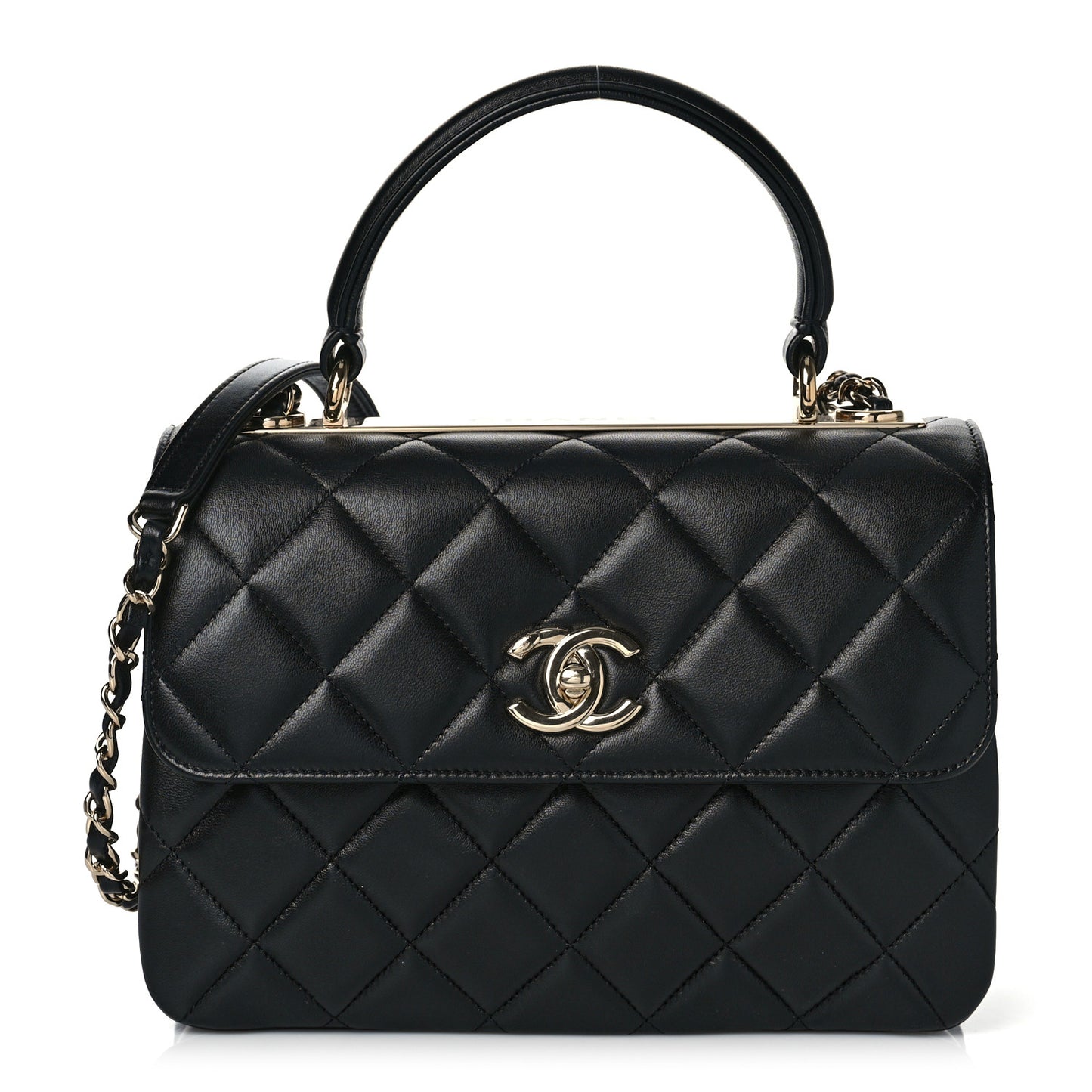 Lambskin Quilted Small Trendy CC Dual Handle Flap Bag Black
