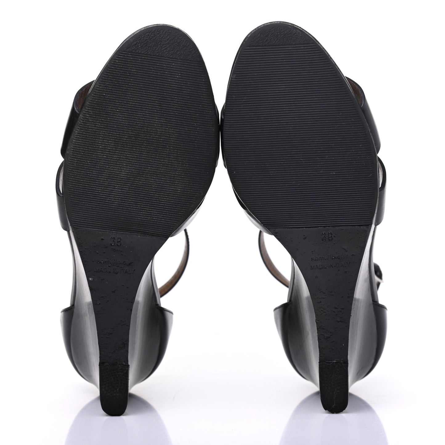 Calfskin Legend Wedge Sandals 38 Black