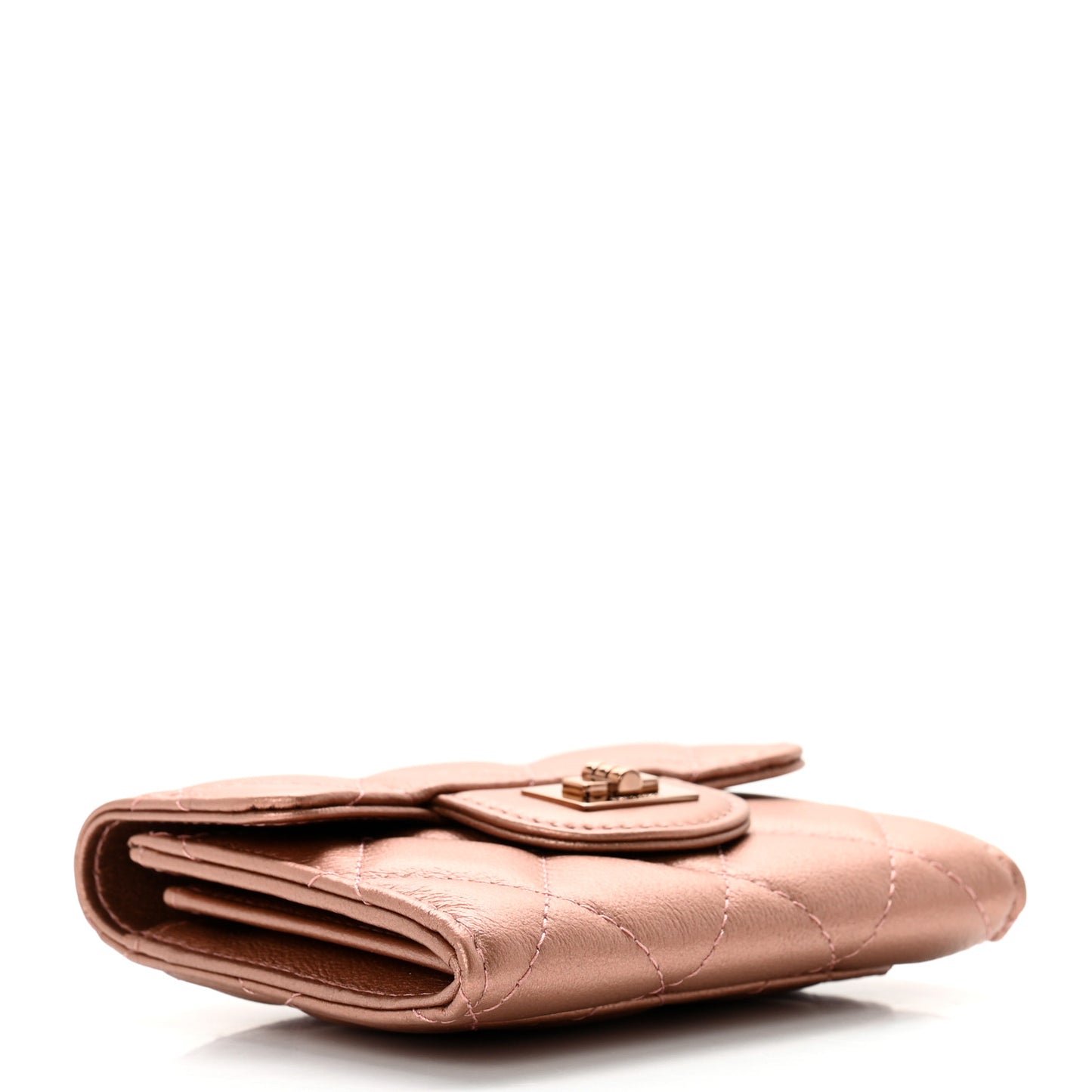 Metallic Calfskin Quilted Reissue Flap Card Holder Wallet Copper Pink