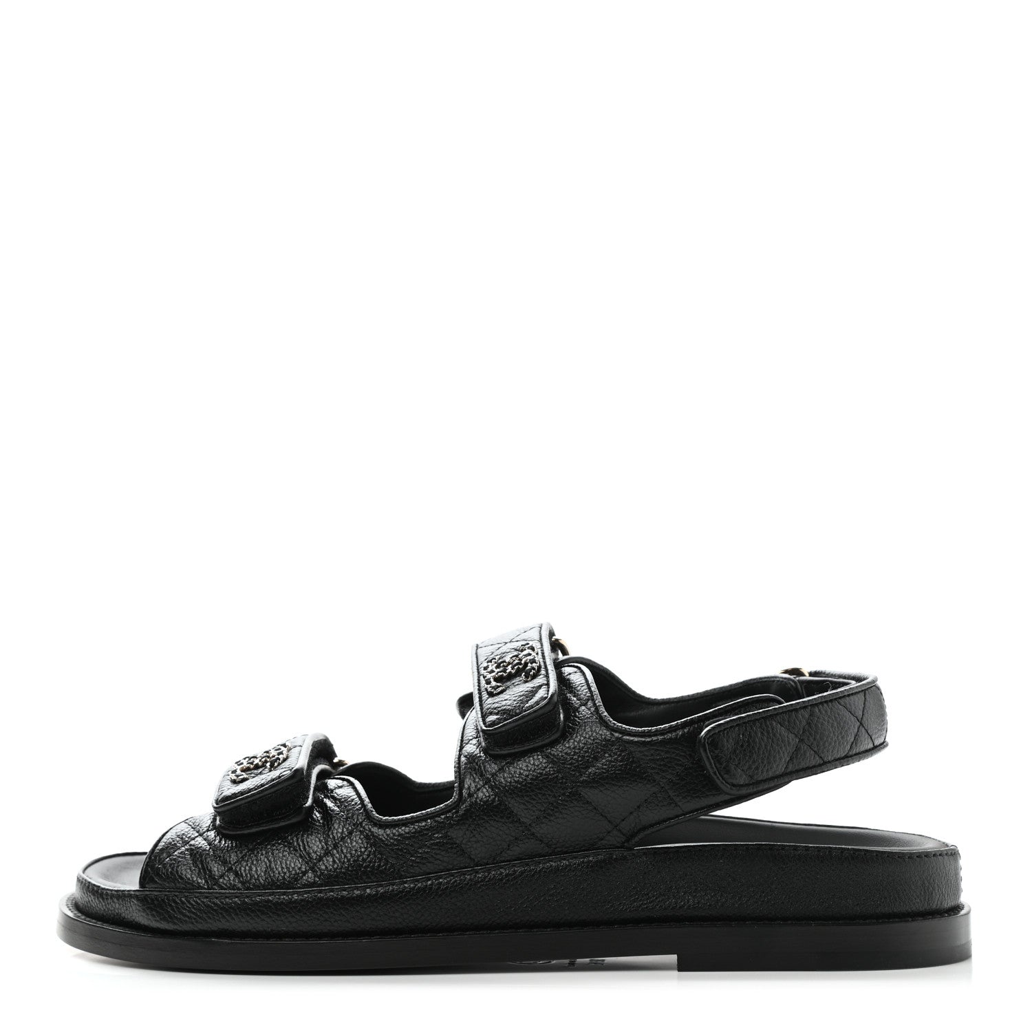 Chanel Grained Calfskin Velcro Dad Sandals 38.5 Black 1 of 8