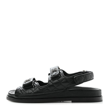 Chanel Grained Calfskin Velcro Dad Sandals 38.5 Black 1 of 8
