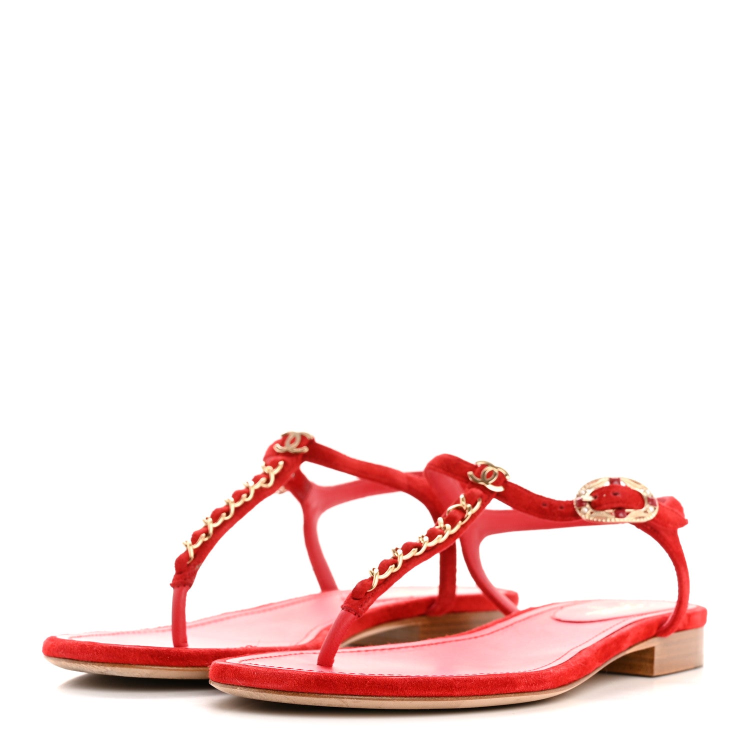 Chanel Suede Calfskin Thong Sandals 36 Red 4 of 12