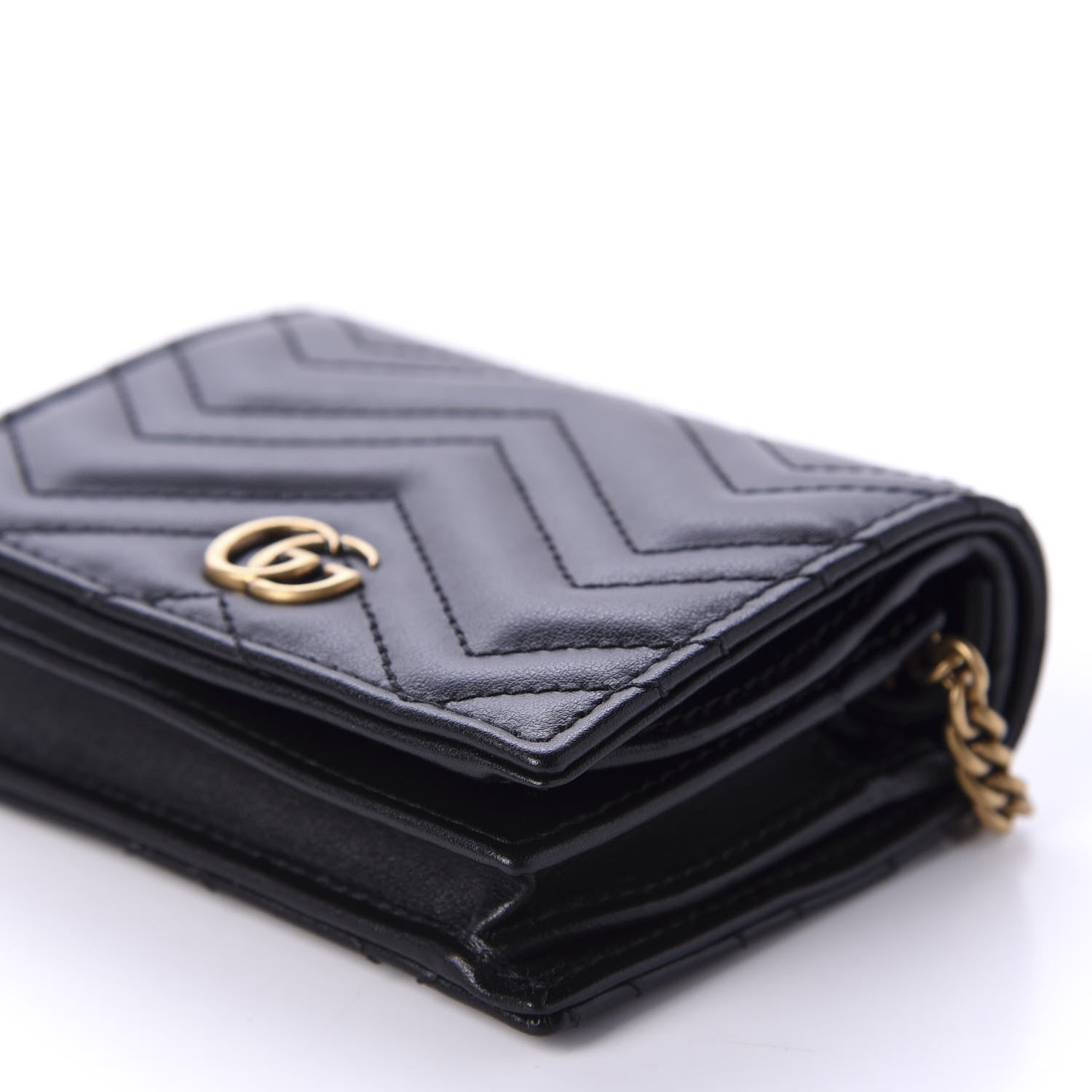 Gucci Calfskin Matelasse GG Marmont Mini Wallet On Chain Black 7 of 10