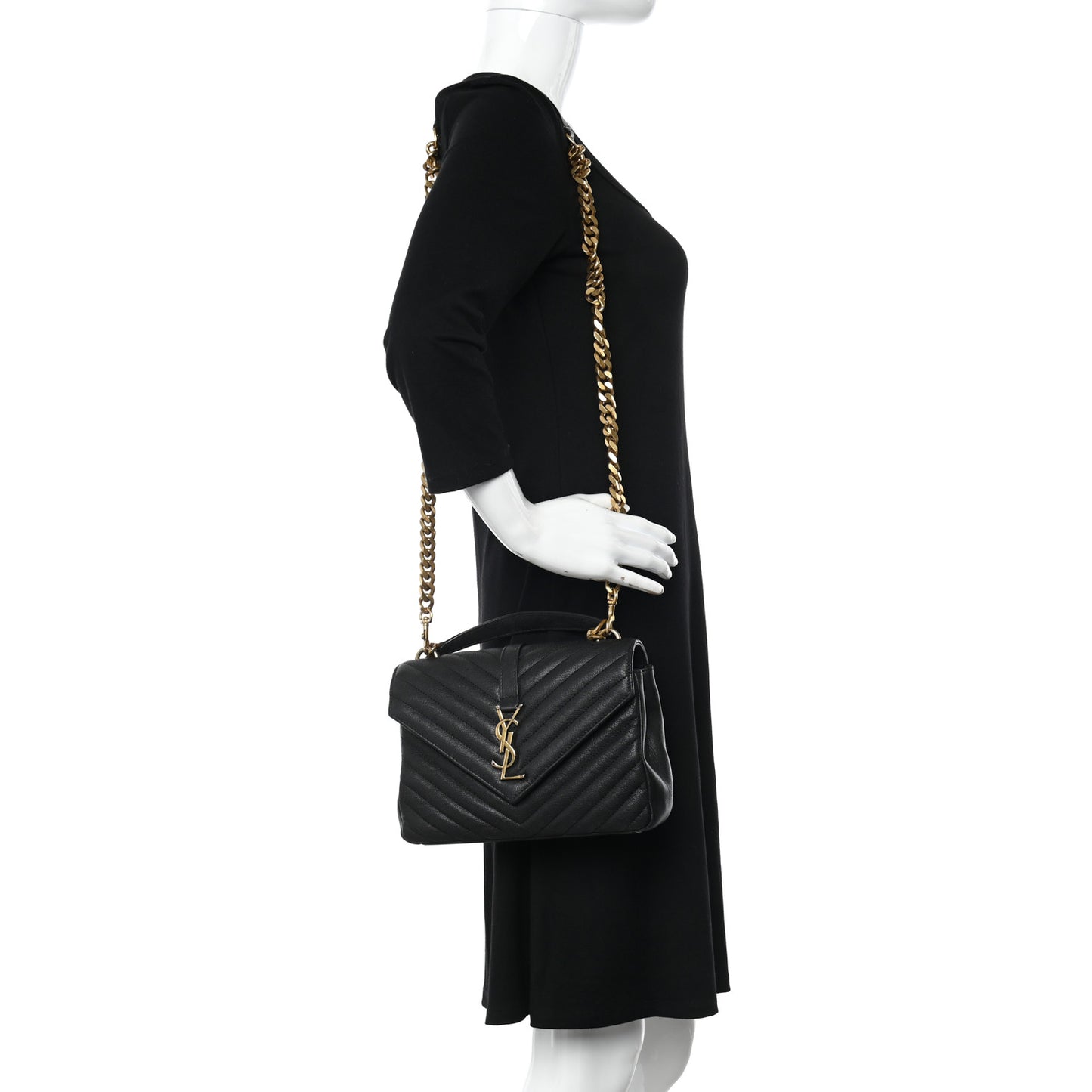 Sheepskin Matelasse Chevron Monogram Medium College Bag Black
