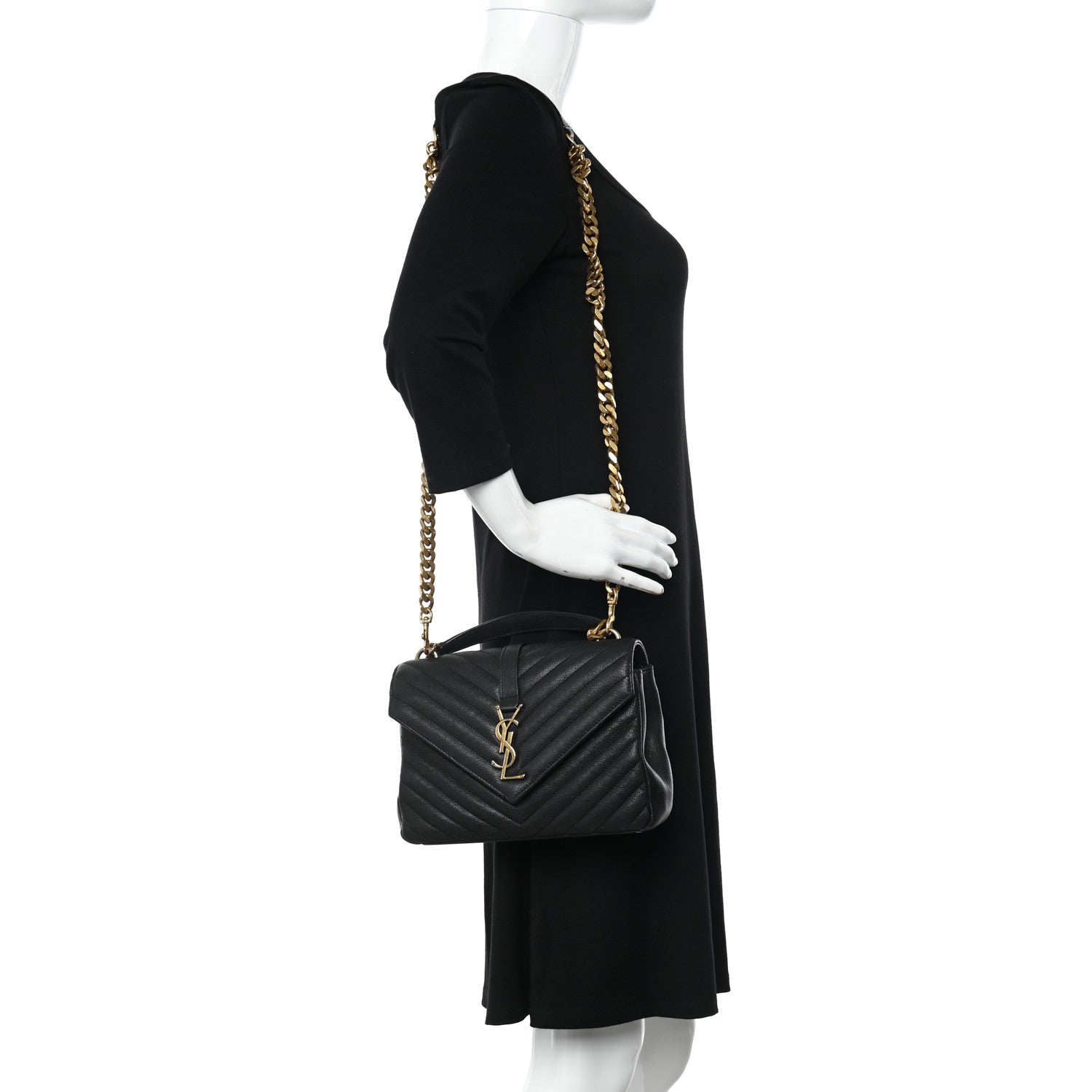 Saint Laurent Sheepskin Matelasse Chevron Monogram Medium College Bag Black 2 of 10