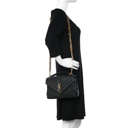 Saint Laurent Sheepskin Matelasse Chevron Monogram Medium College Bag Black 2 of 10