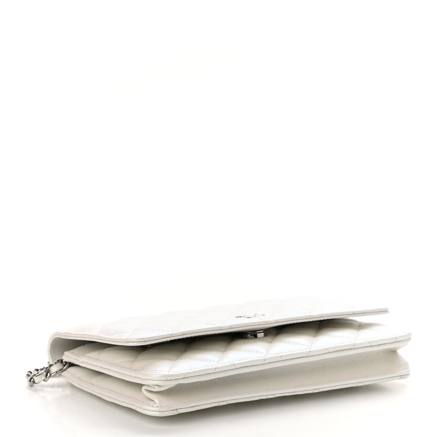 Lambskin Quilted Coco Bow Wallet On Chain WOC White