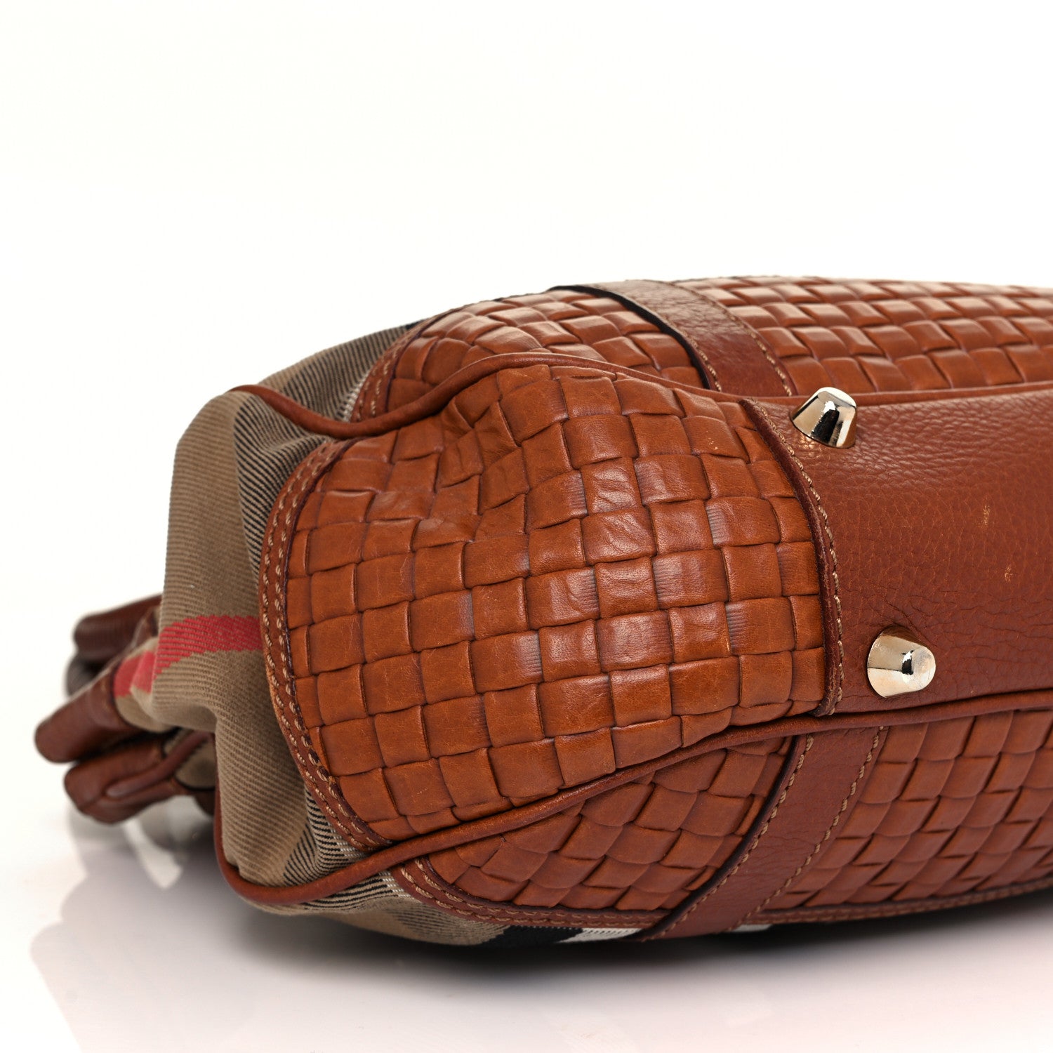 Burberry Canvas House Check Woven Tote Dark Tan 9 of 10