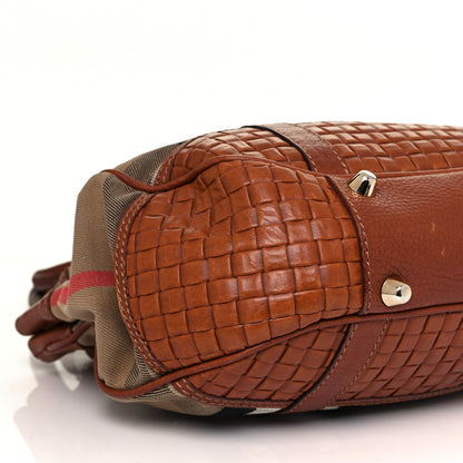 Burberry Canvas House Check Woven Tote Dark Tan 9 of 10