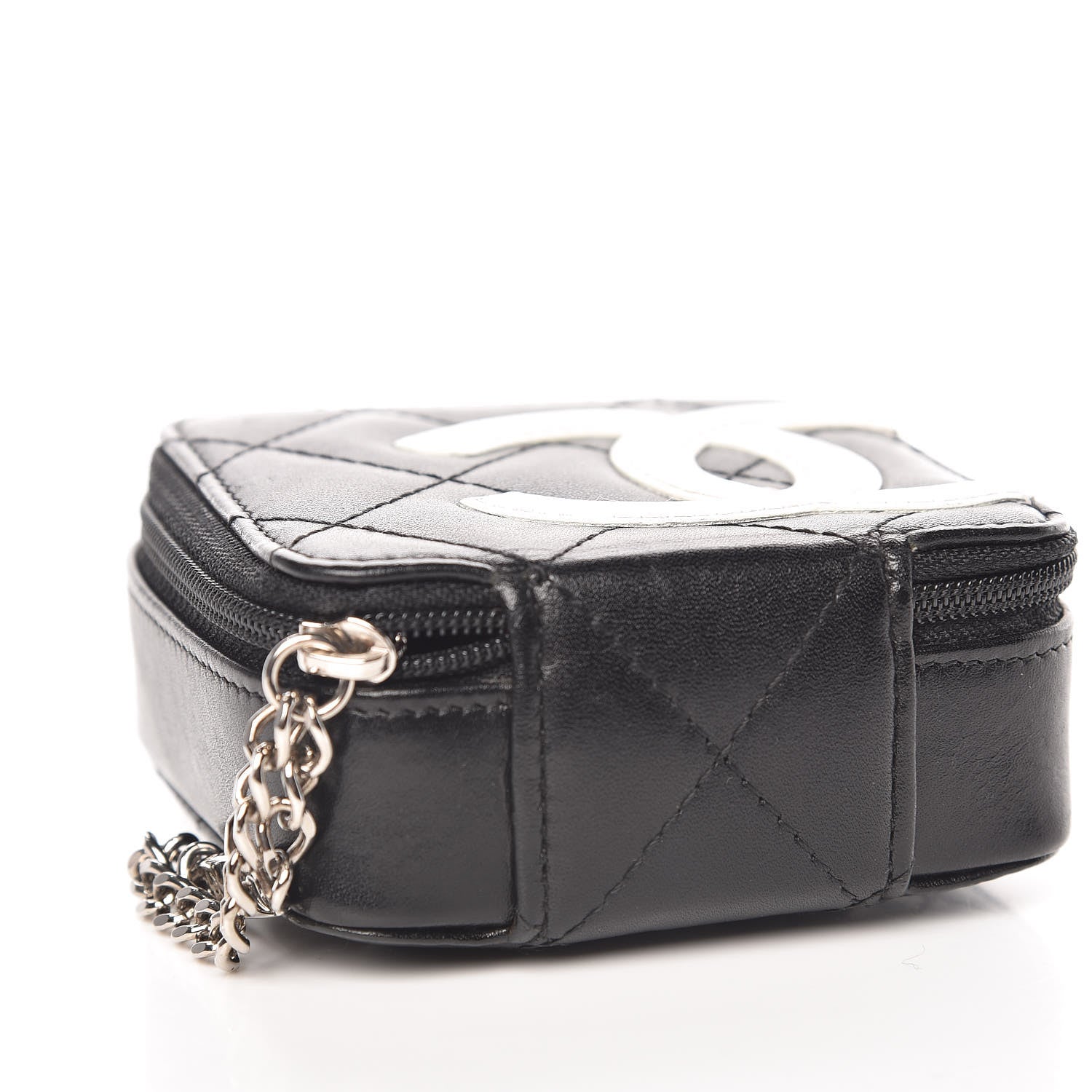 Chanel Calfskin Quilted Cambon Zip Around Makeup Pouch Black White 4 of 13