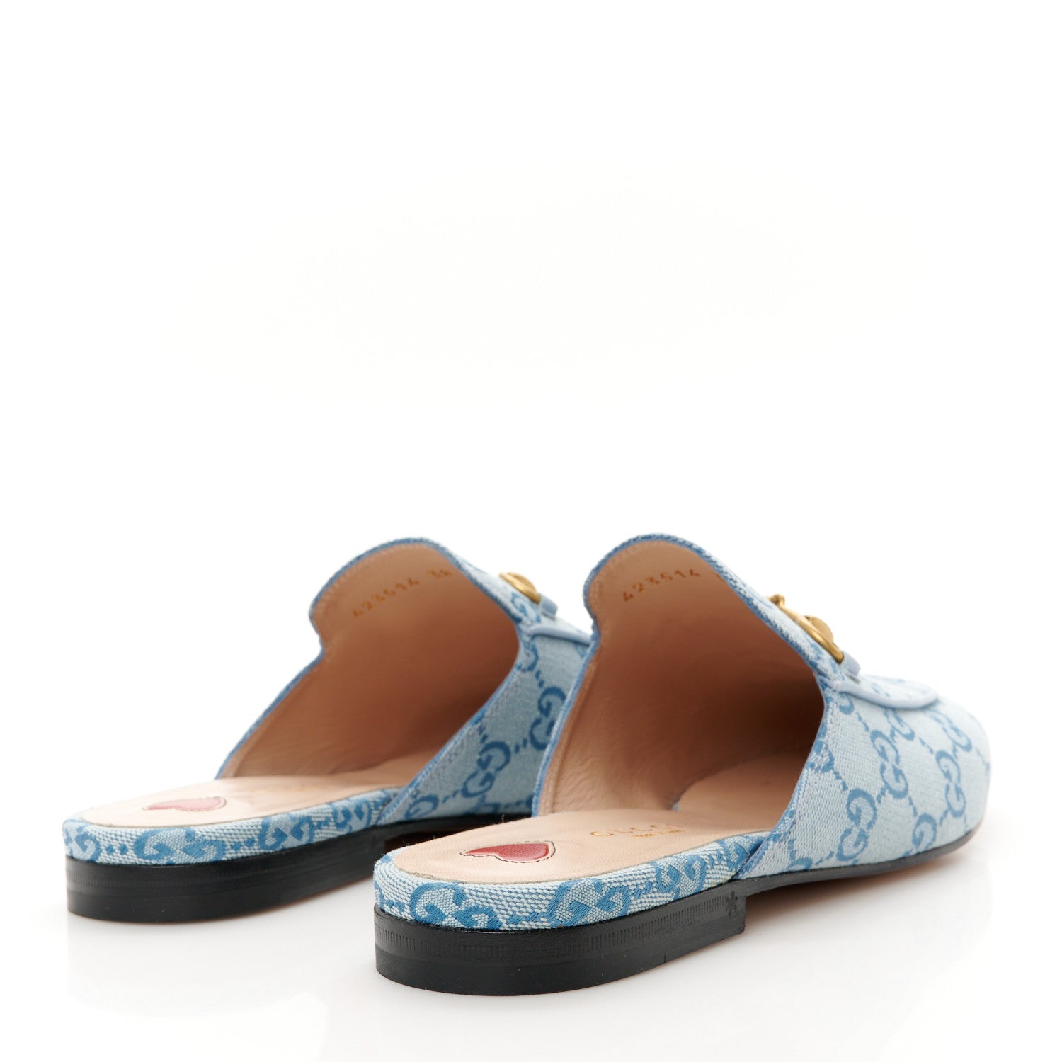 Gucci Canvas GG Monogram Nappa Womens Princetown Slippers 38 Porcelain Light Blue Dark Porcelain Light Blue 5 of 9