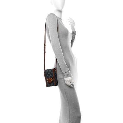 Gucci New Denim GG Monogram Dollar Calfskin Mini Horsebit 1955 Crossbody Bag Blue Tea Cuir Epilog 2 of 10