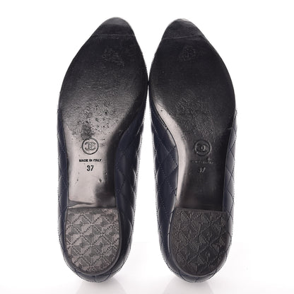 Chanel Aged Calfskin Quilted CC Cap Toe Ballerina Flats 37 Navy 7 of 14