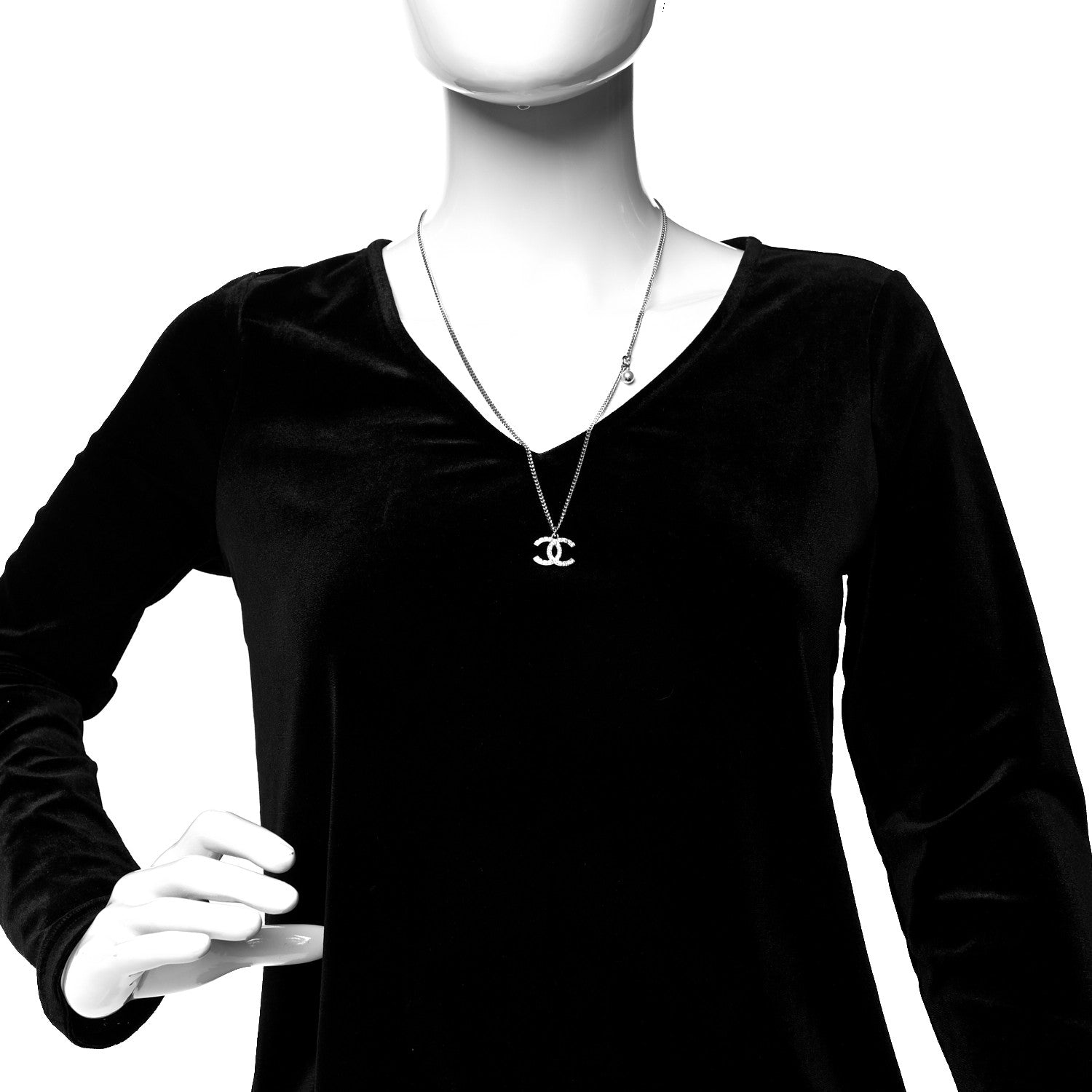 Chanel Crystal Pearl CC Pendant Necklace Silver 2 of 5