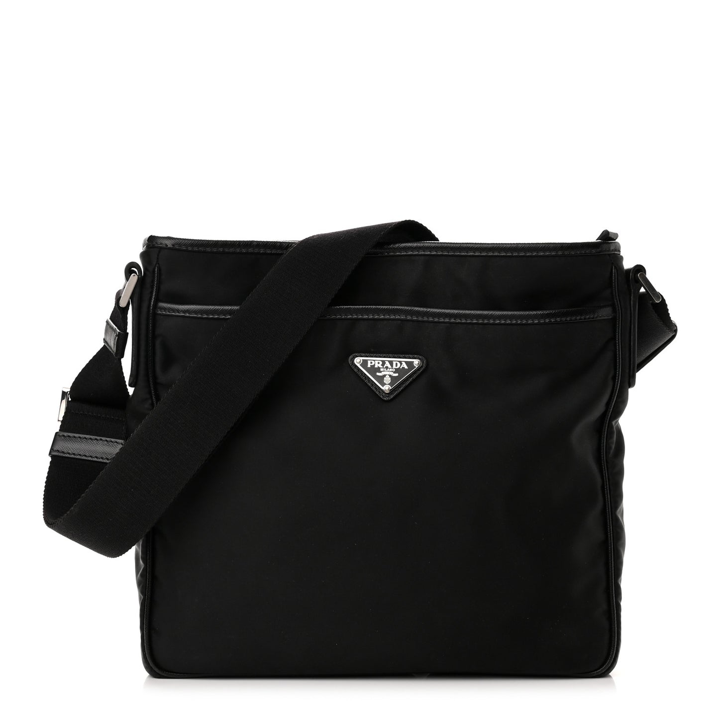 Nylon Flat Messenger Bag Black