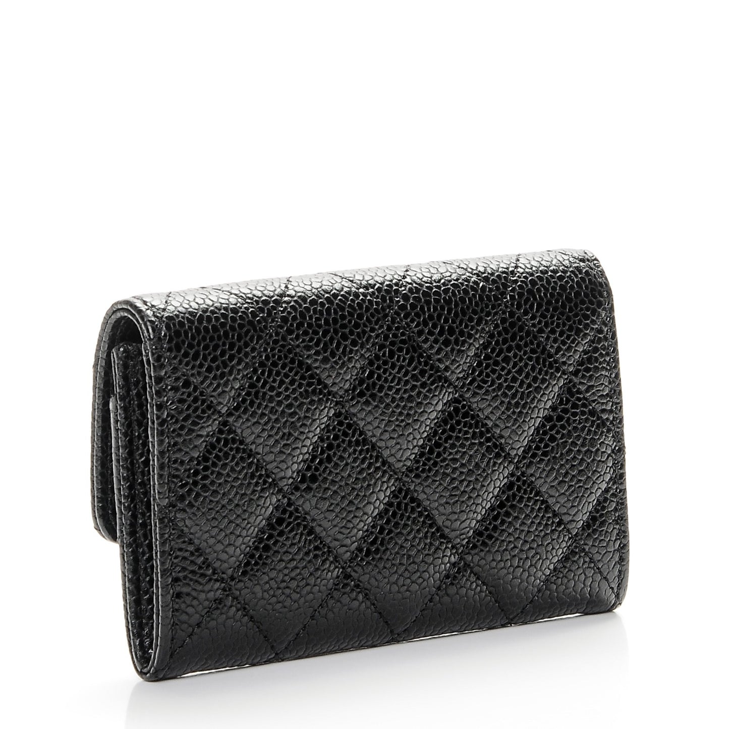 Caviar Quilted Flap Card Holder Black