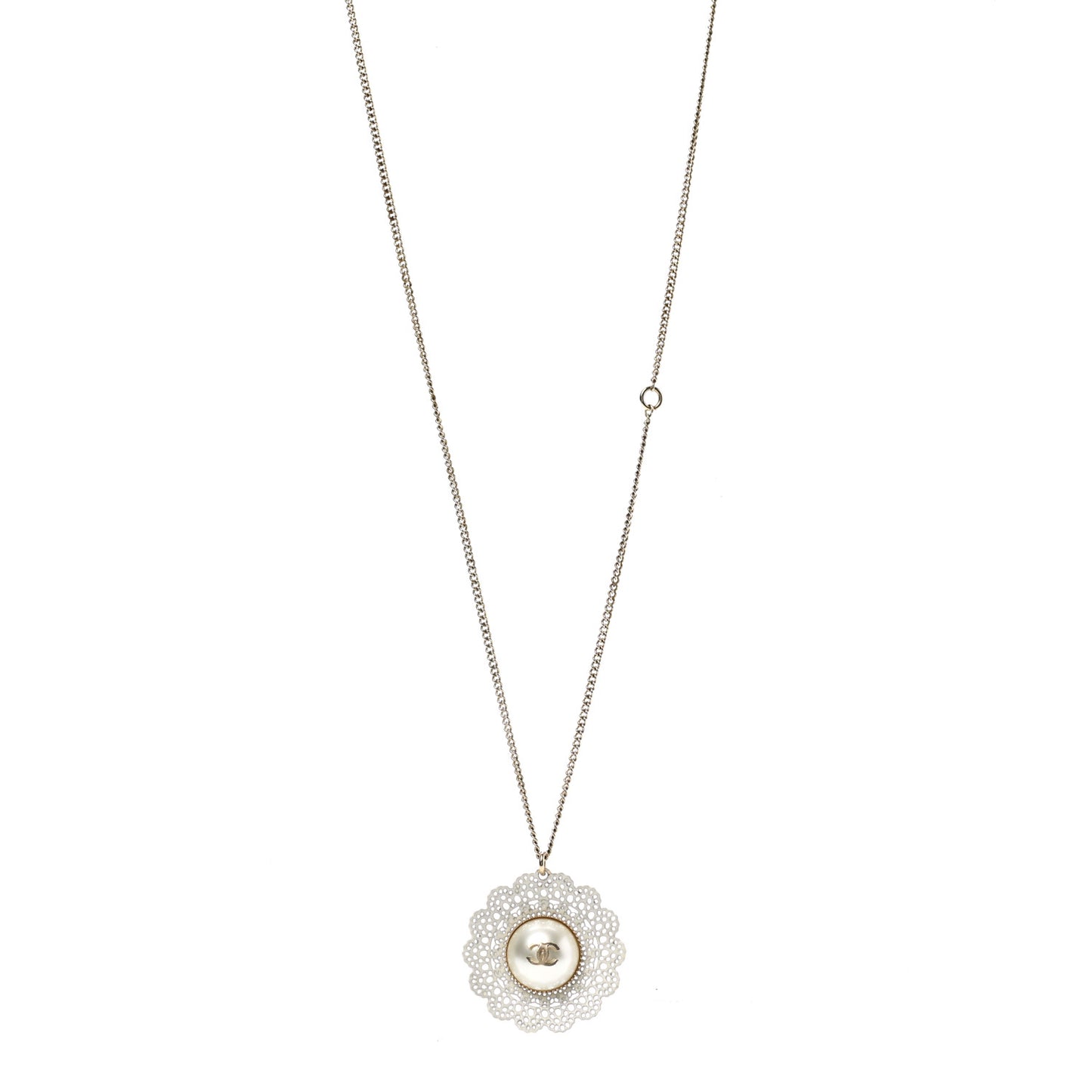 Pearl CC Round Drop Necklace Light Gold
