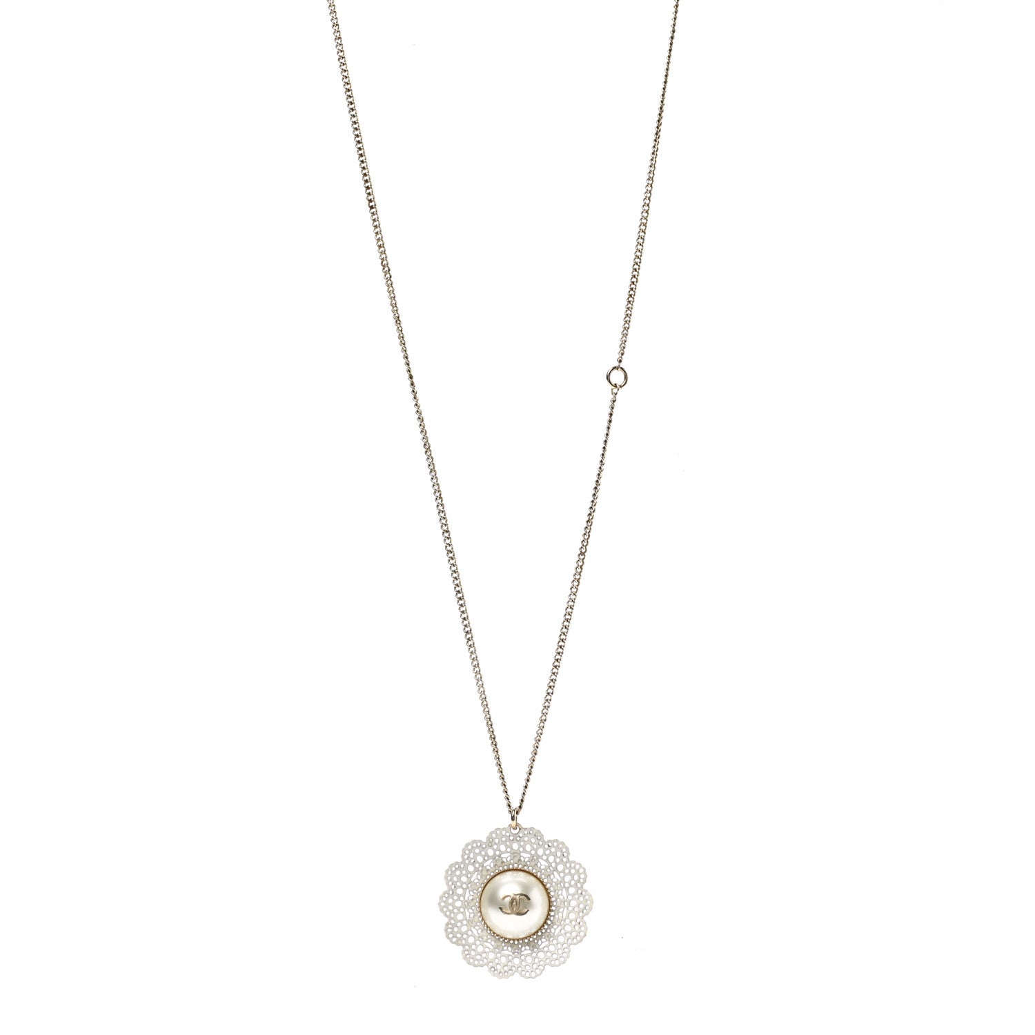 Chanel Pearl CC Round Drop Necklace Light Gold 1 of 6