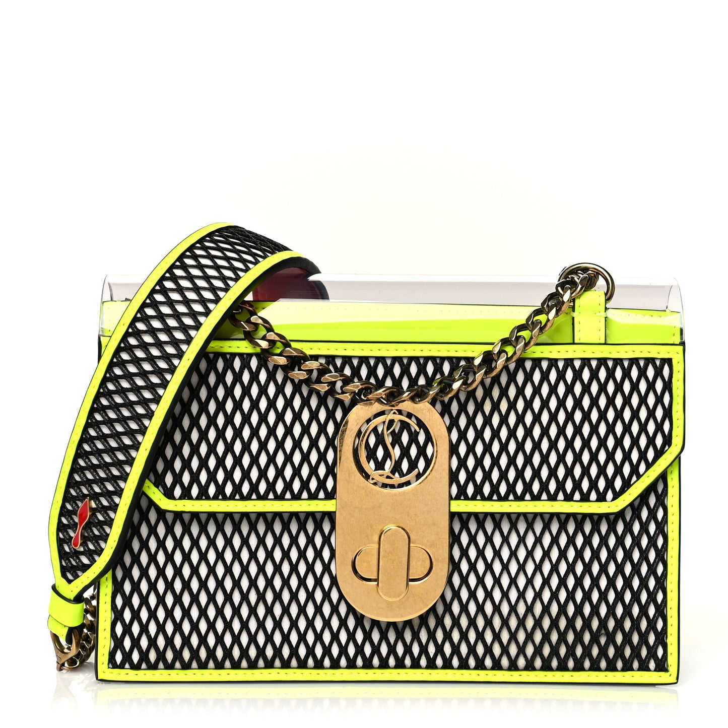 PVC Calfskin Small Elisa Shoulder Bag Neon Green Black