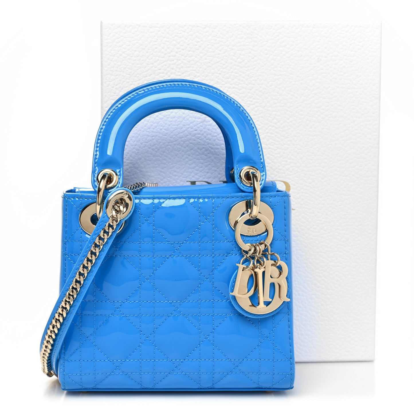 Patent Cannage Mini Lady Dior Blue