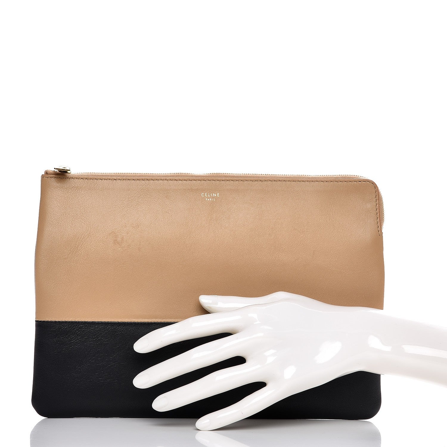 Celine Lambskin Bi-Color Solo Clutch Pouch Nude 2 of 8
