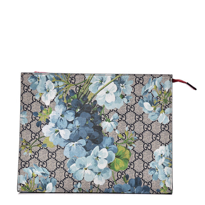 Gucci GG Supreme Monogram Blooms Large Cosmetic Case Beige Blue Navy Hibiscus Red 1 of 8