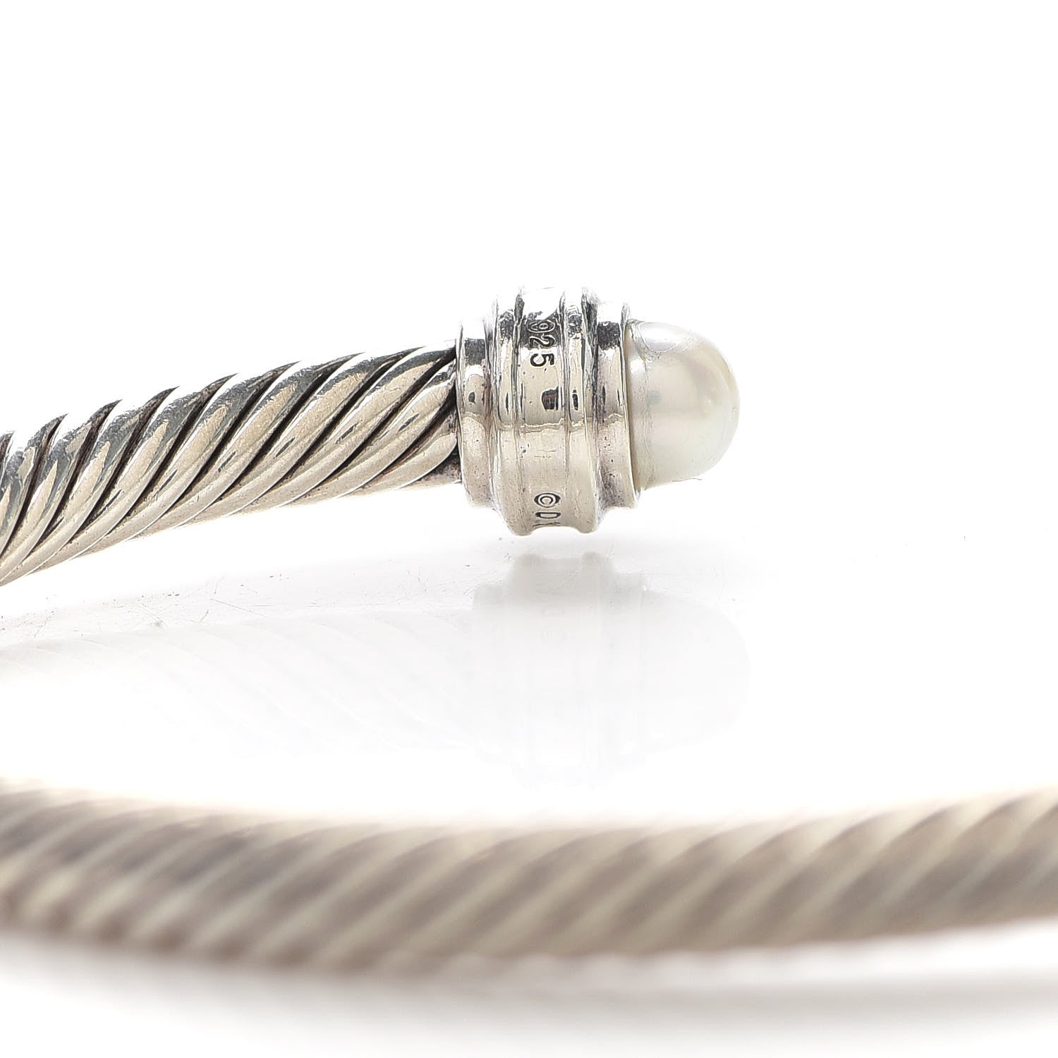 David Yurman Sterling Silver Diamond Pearl 5mm Cable Classics Princess Bracelet 4 of 5