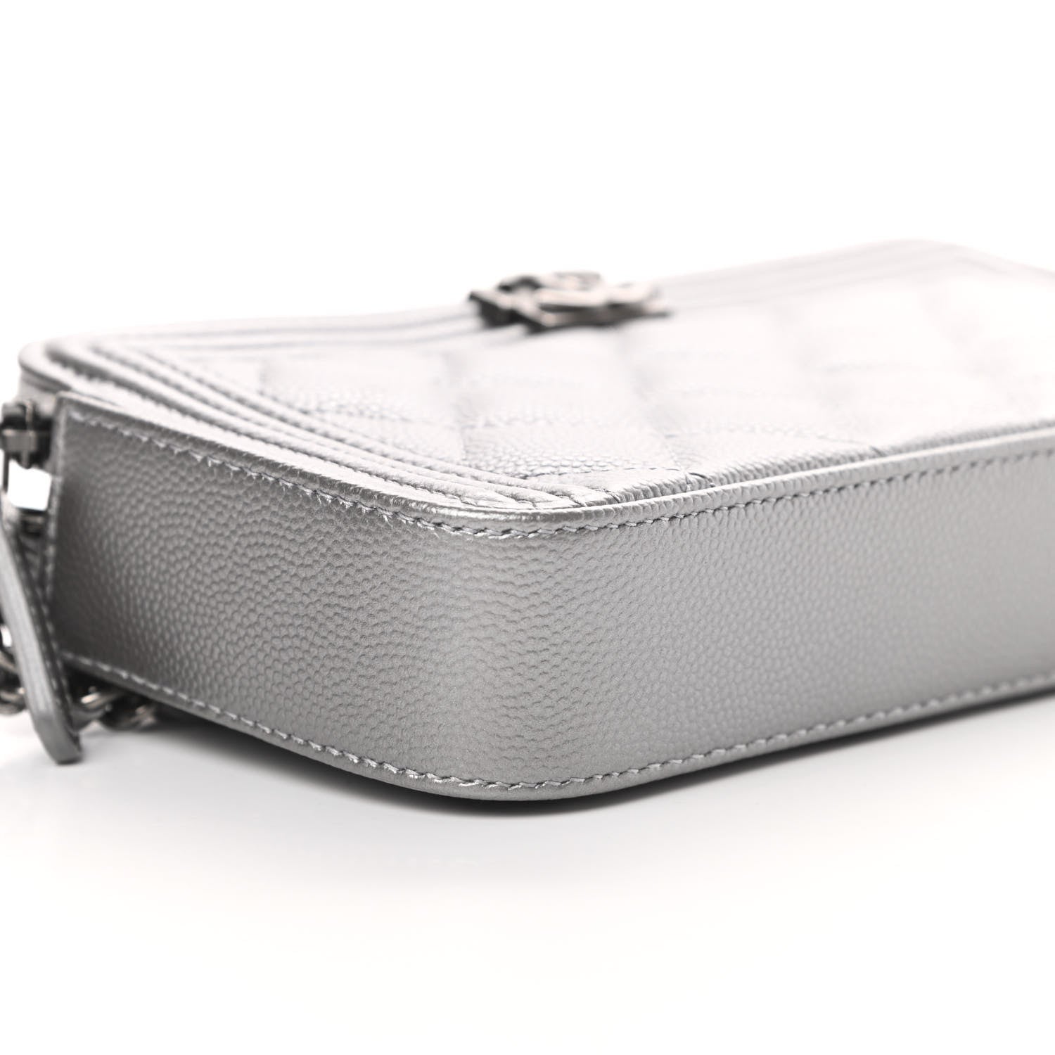 Chanel Metallic Caviar Quilted Small Boy Clutch With Chain Silver 12 of 14