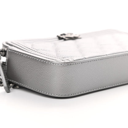 Chanel Metallic Caviar Quilted Small Boy Clutch With Chain Silver 12 of 14