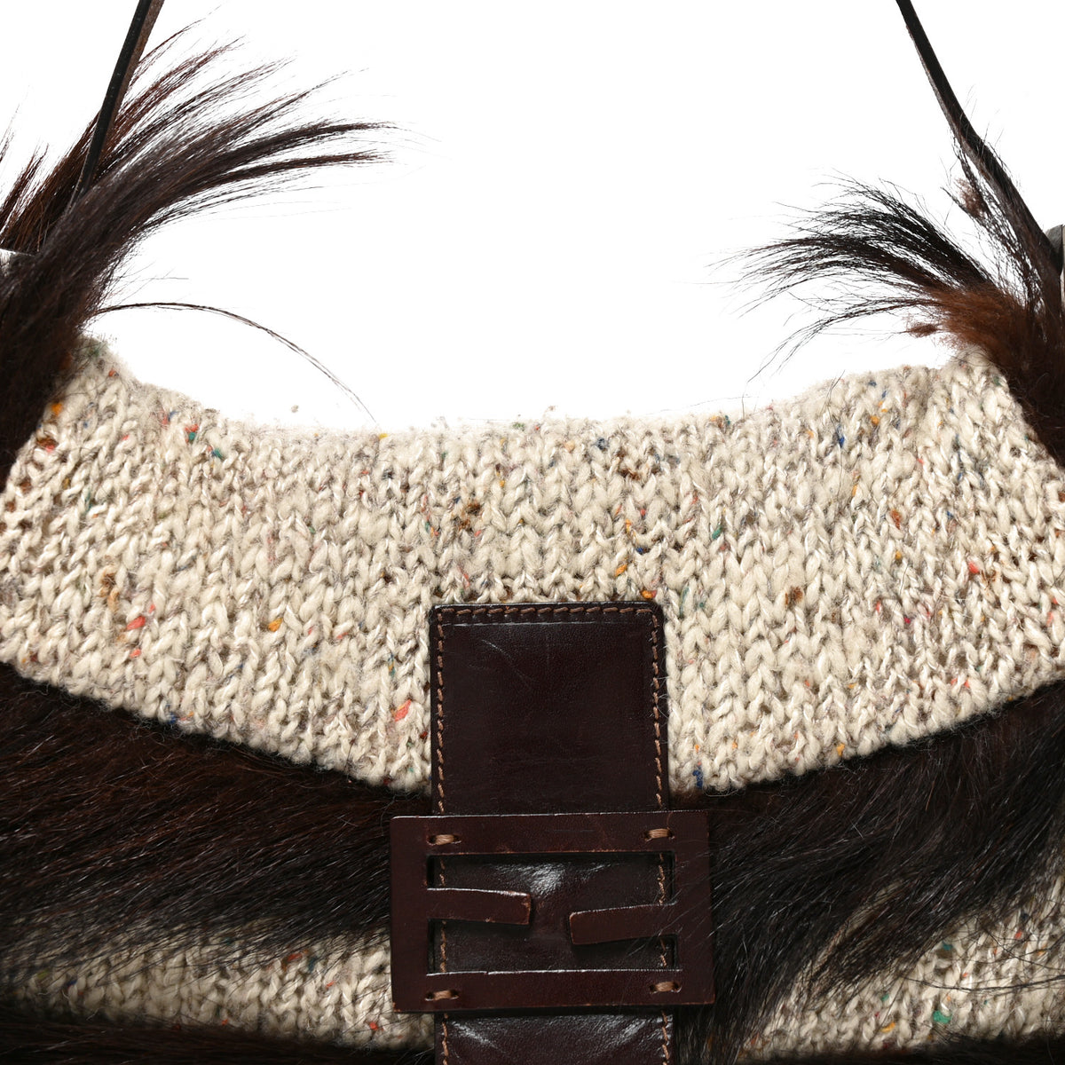 Fendi Wool Knit Fur Baguette Beige Brown Multicolor 4 of 9