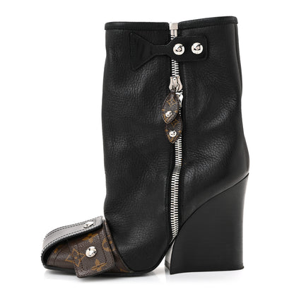 Louis Vuitton Calfskin Monogram Patti Wedge Half Boots 37 Black 1 of 18