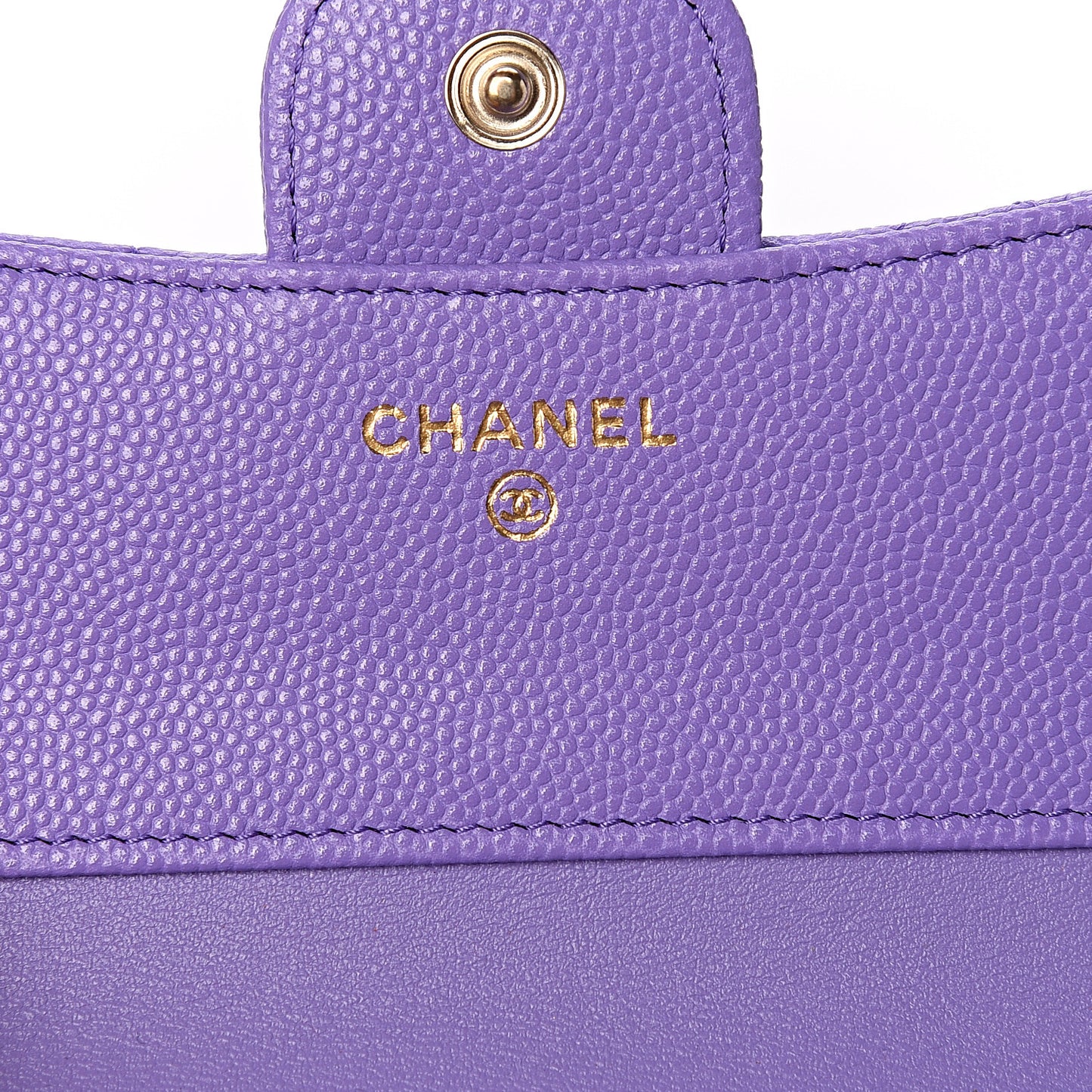 Caviar Quilted Flap Card Holder Wallet Purple
