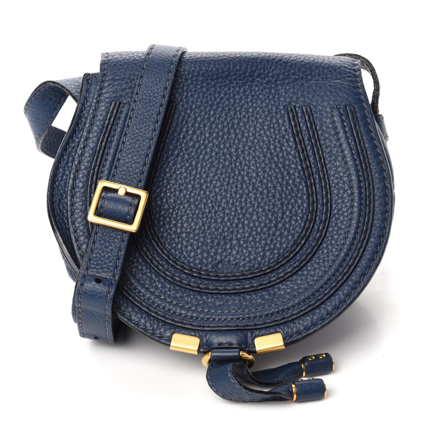 Calfskin Mini Marcie Round Crossbody Bag Royal Navy