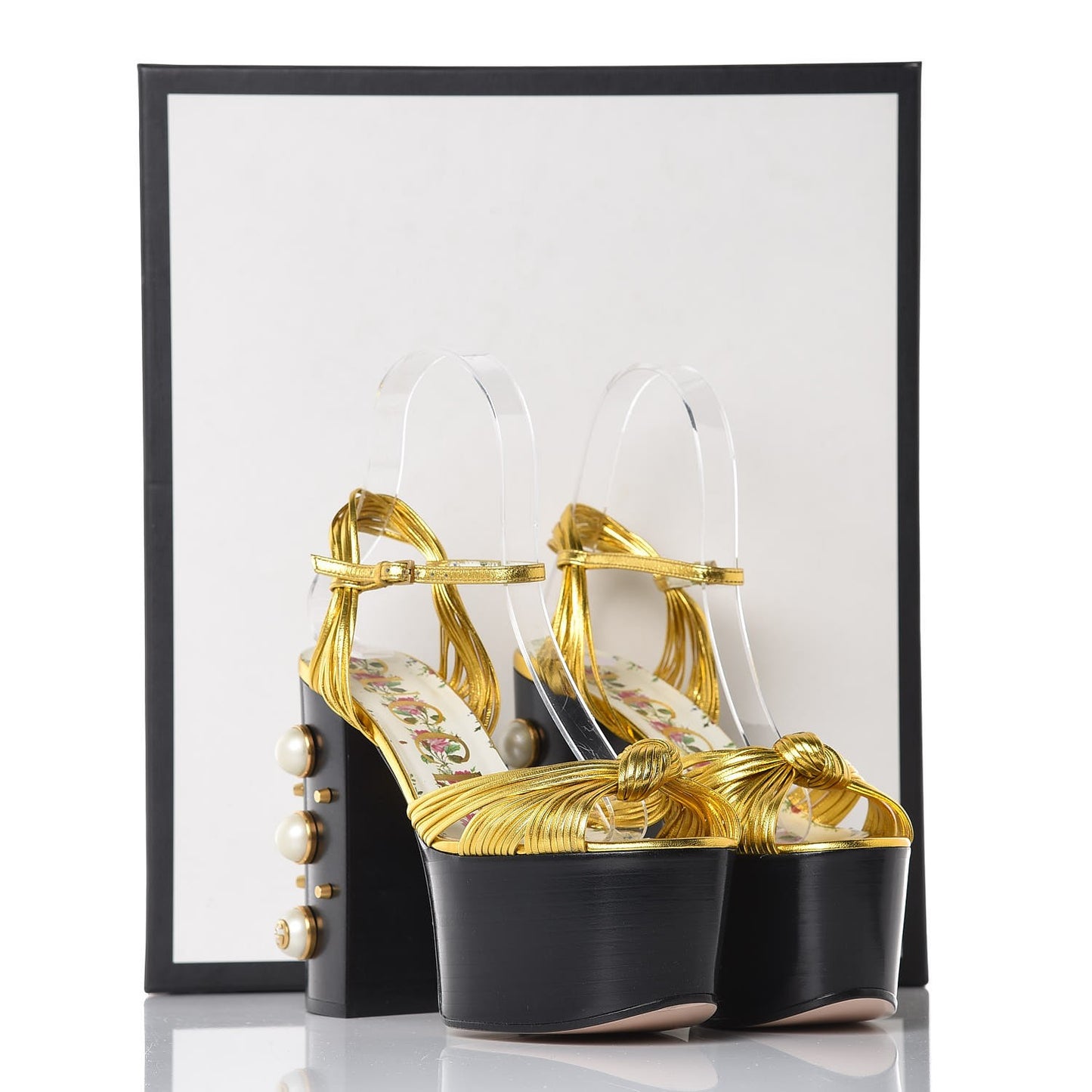 Malaga Kid Pearl Knot Platform Sandals 36 Black Gold