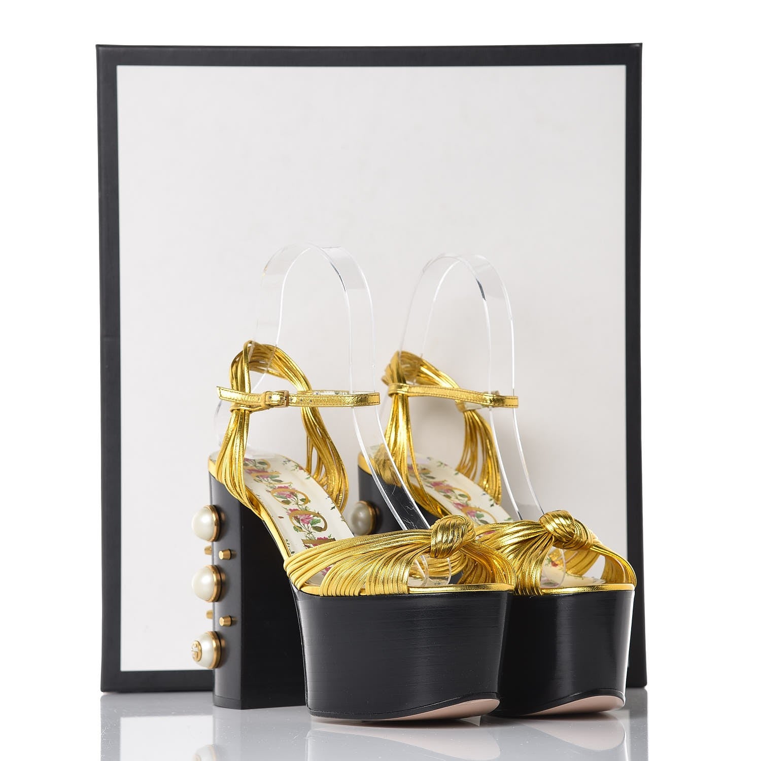Gucci Malaga Kid Pearl Knot Platform Sandals 36 Black Gold 10 of 10