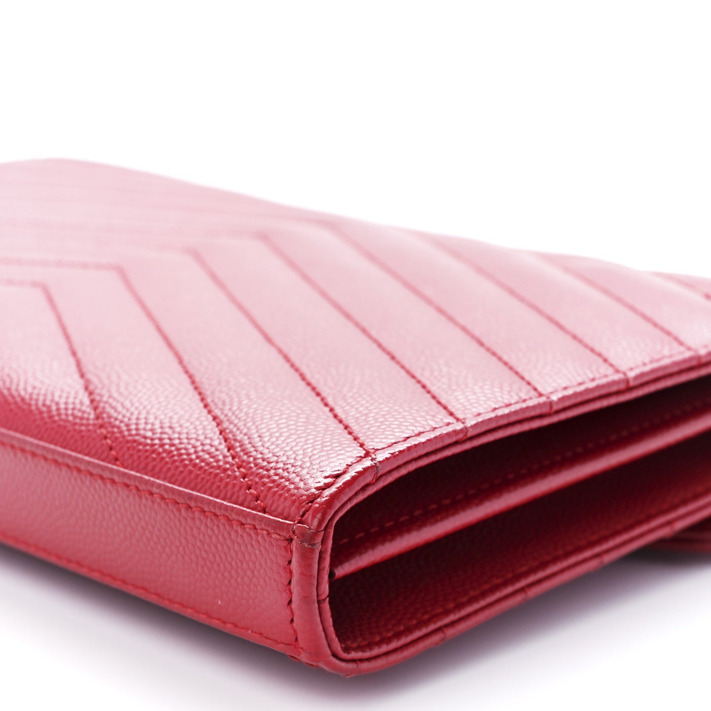 Grain De Poudre Matelasse Chevron Monogram Chain Wallet Red