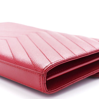 Saint Laurent Grain De Poudre Matelasse Chevron Monogram Chain Wallet Red 10 of 11