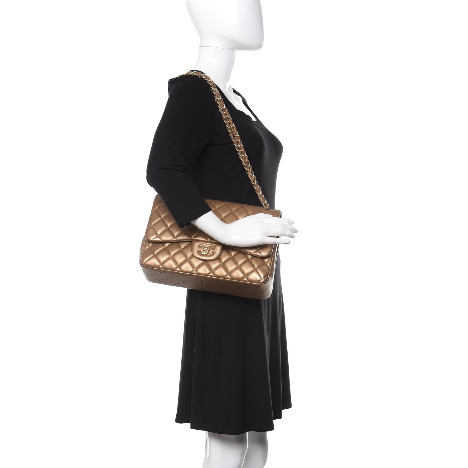 Chanel Metallic Lambskin Quilted Jumbo Double Flap Gold 3 of 17