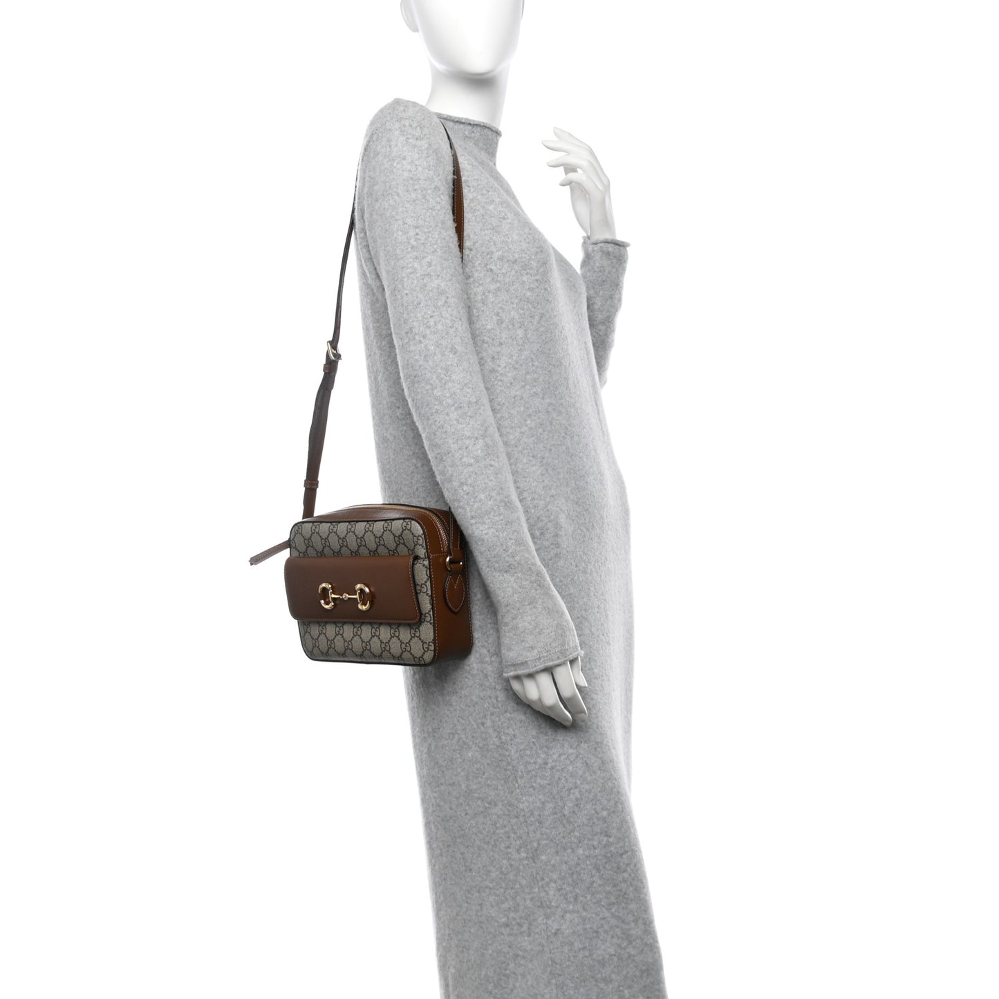 GG Supreme Monogram Small Horsebit 1955 Shoulder Bag Beige Brown Sugar