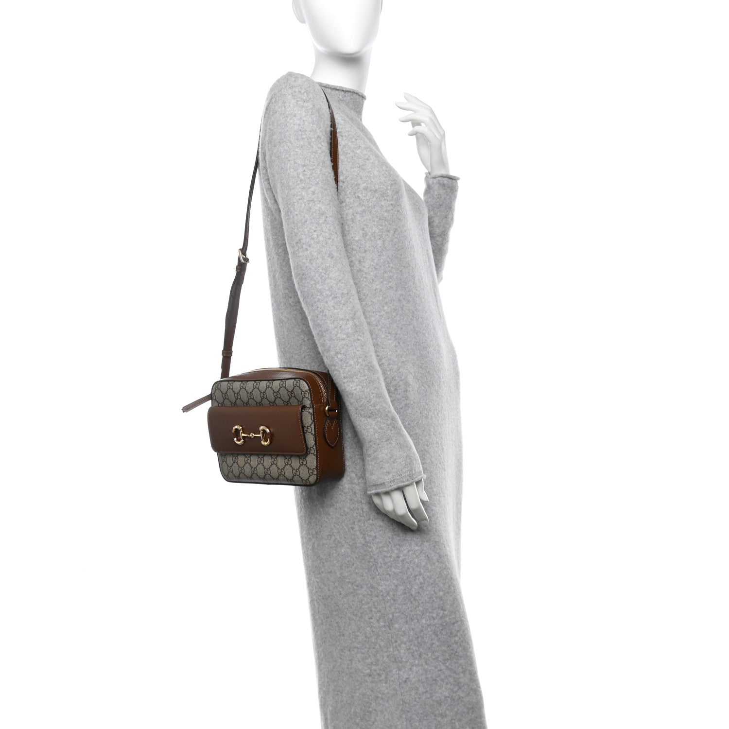 Gucci GG Supreme Monogram Small Horsebit 1955 Shoulder Bag Beige Brown Sugar 2 of 12