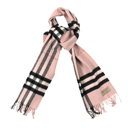 Burberry Cashmere Giant Icon Check Fringe Scarf Ash Rose 1 of 3